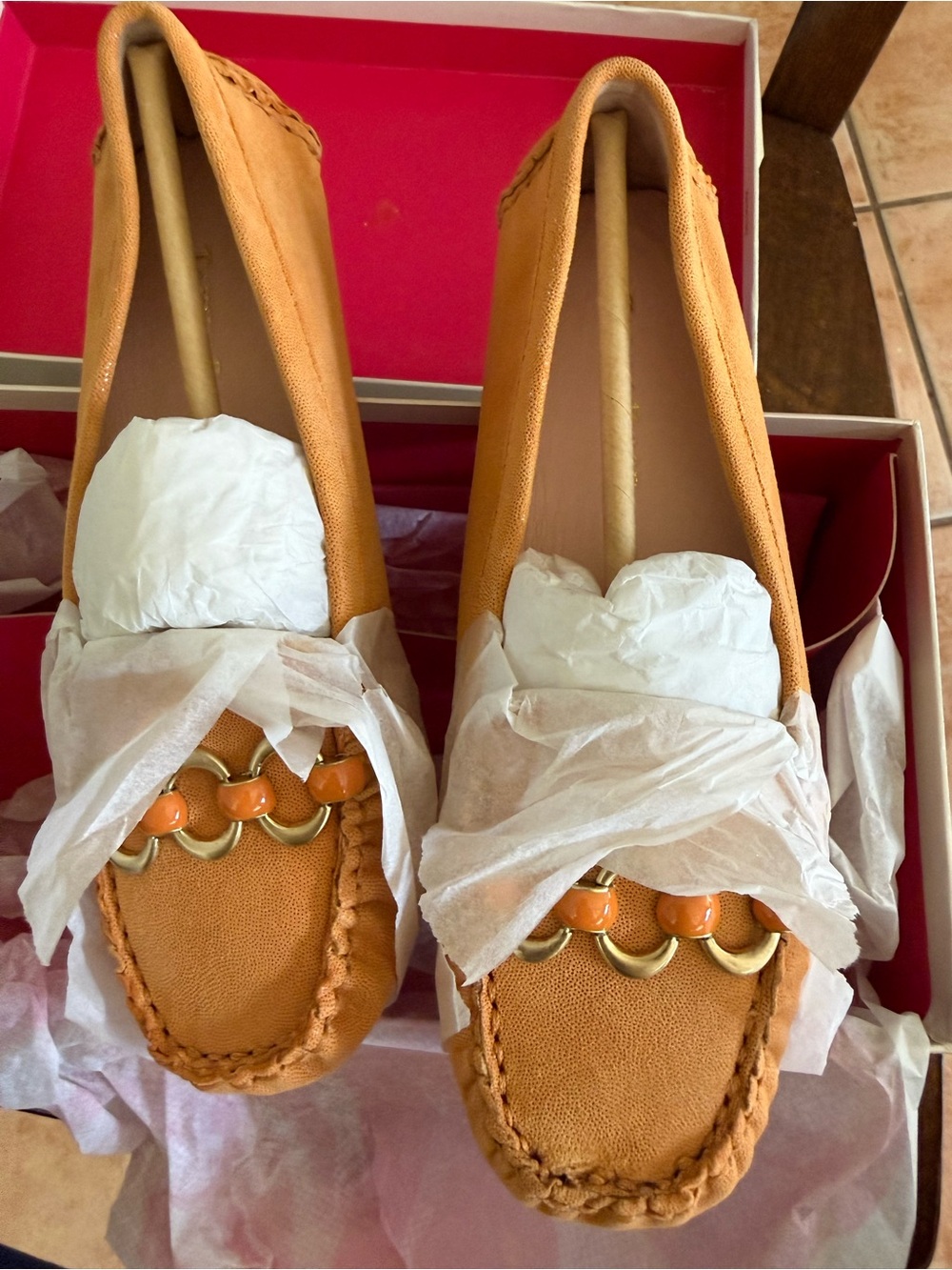 NEW Taryn Rose suede Women's Moccasin Loafers tangerine Sz 6M